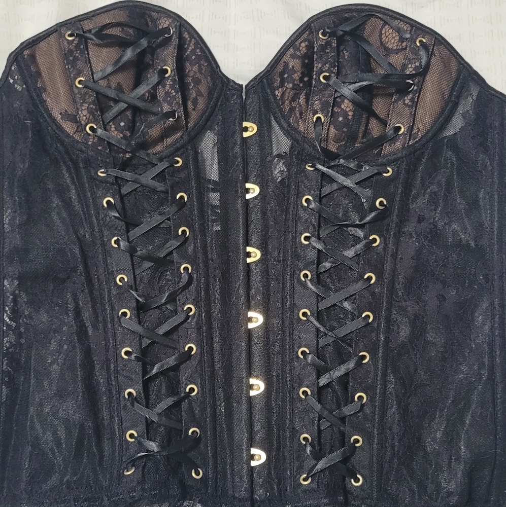 Adore Me Black Lace Corset with Gold Accents